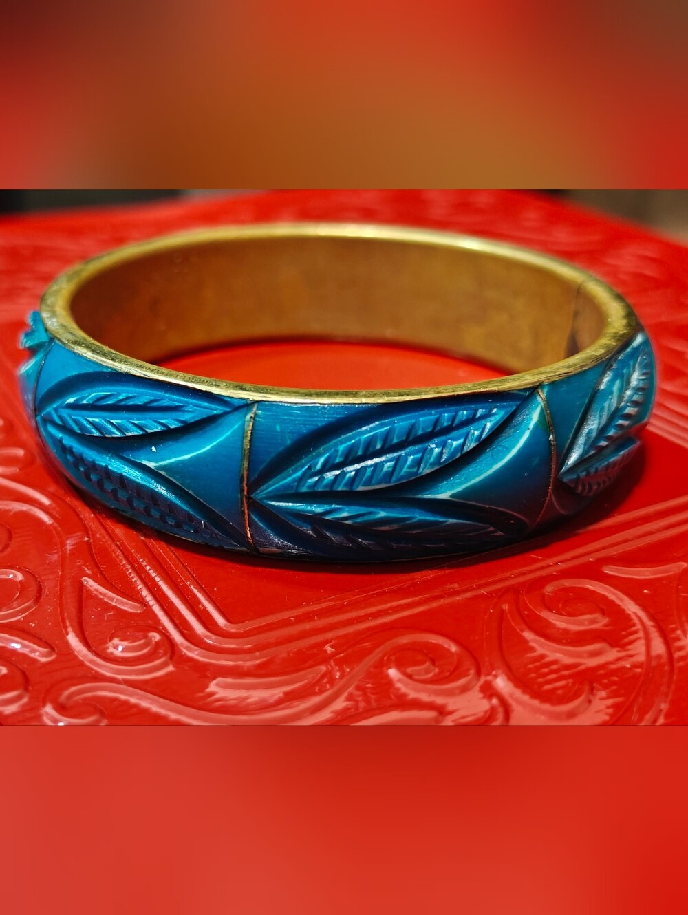 Vintage brass and carved horn bangle bracelet
